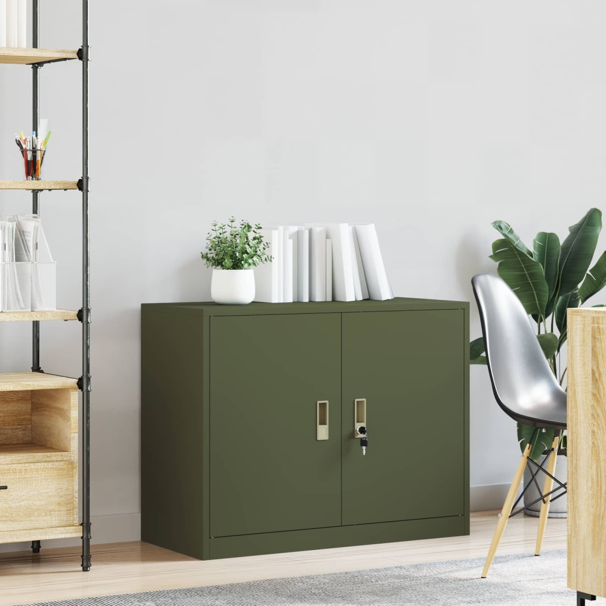 vidaXL Ντουλάπι αποθήκευσης Ελιά Πράσινη 90 x 40 x 70 cm Ατσάλι
