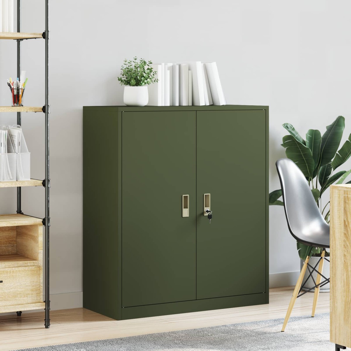vidaXL Ντουλάπι αποθήκευσης Ελιά Πράσινη 90 x 40 x 105 cm Ατσάλι