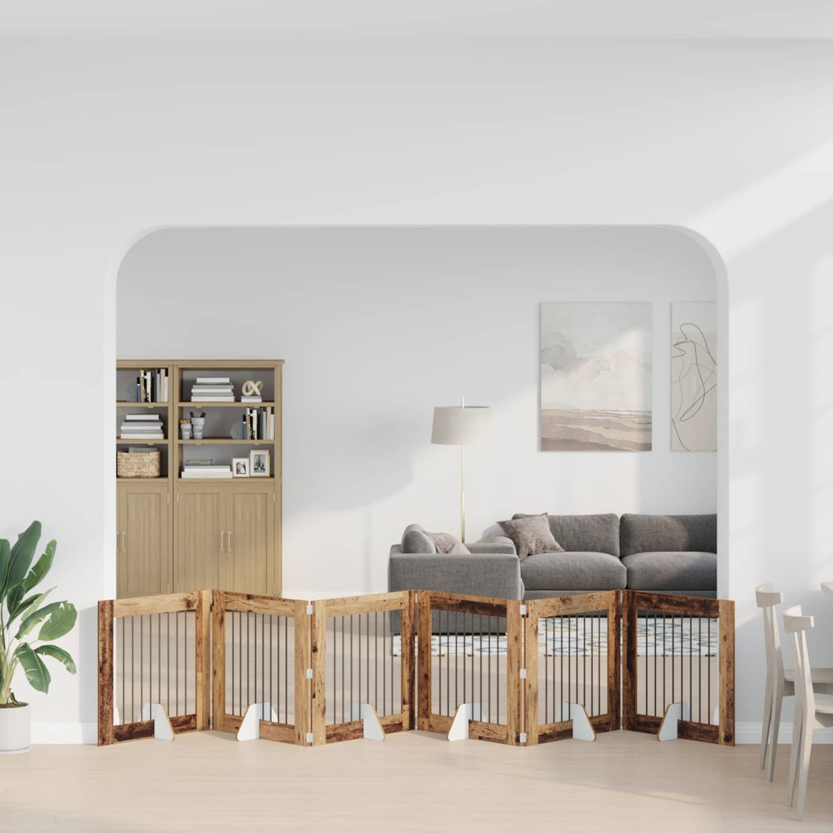 vidaXL Στερεωμένη γυαλιστερή πύλη για σκύλους 6 τμχ. Παλαιωμένο ξύλο
