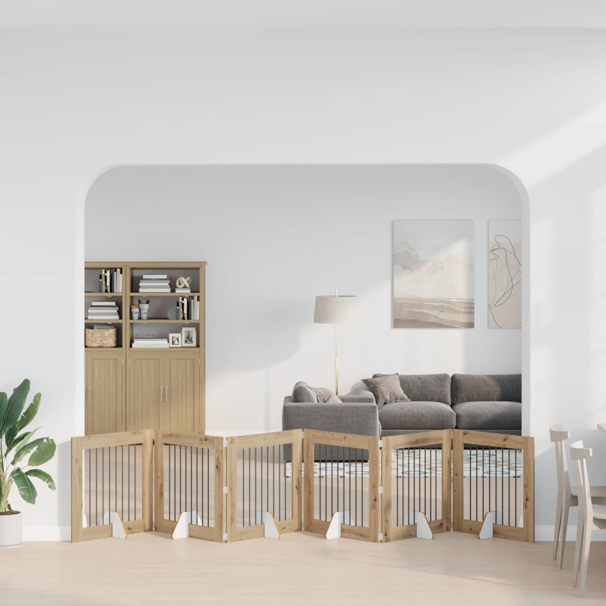 vidaXL Στερεωμένη γυαλιστερή πύλη για σκύλους 6 τμχ. Artisan Δρυς