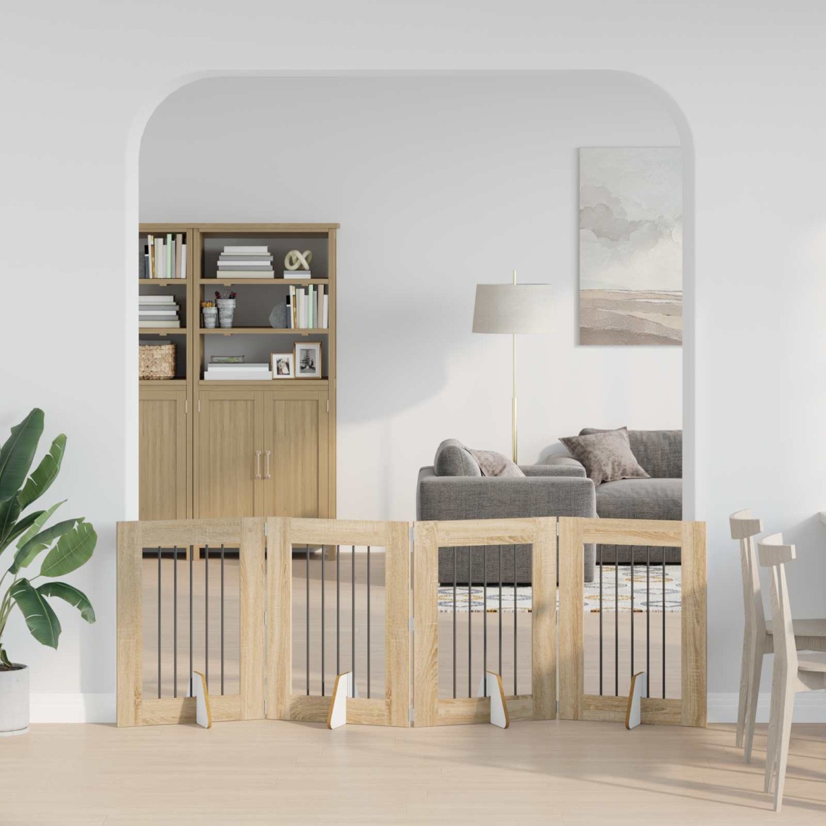 vidaXL Στερεωμένη γυαλιστερή πύλη για σκύλους 4 τμχ. Sonoma Δρυς