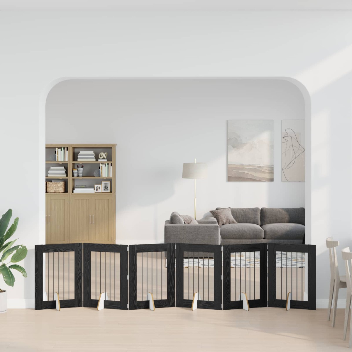 vidaXL Στερεωμένη γυαλιστερή πύλη για σκύλους 6 τμχ. Μαύρη Δρυς 362 εκ