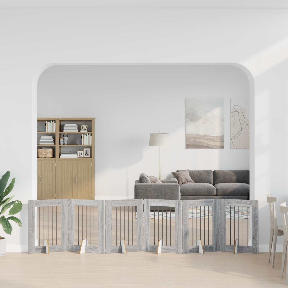 vidaXL Στερεωμένη γυαλιστερή πύλη για σκύλους 6 τμχ. Γκρι Sonoma