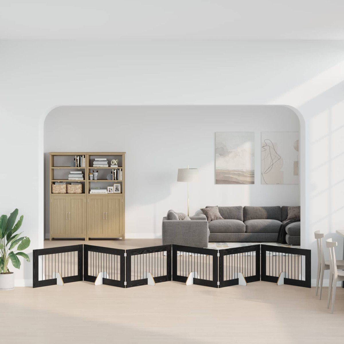 vidaXL Στερεωμένη γυαλιστερή πύλη για σκύλους 6 τμχ. Μαύρη Δρυς 602 εκ