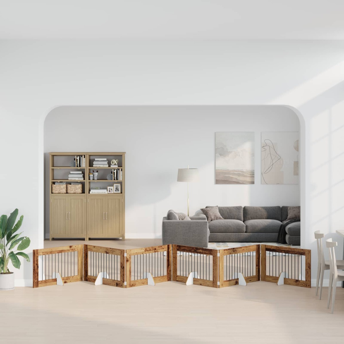vidaXL Στερεωμένη γυαλιστερή πύλη για σκύλους 6 τμχ. Παλαιωμένο ξύλο