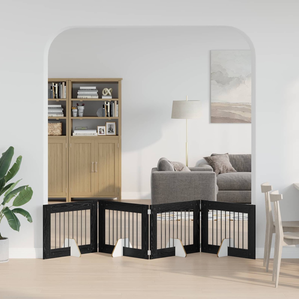vidaXL Στερεωμένη γυαλιστερή πύλη για σκύλους 4 τμχ. Μαύρη Δρυς 321 εκ