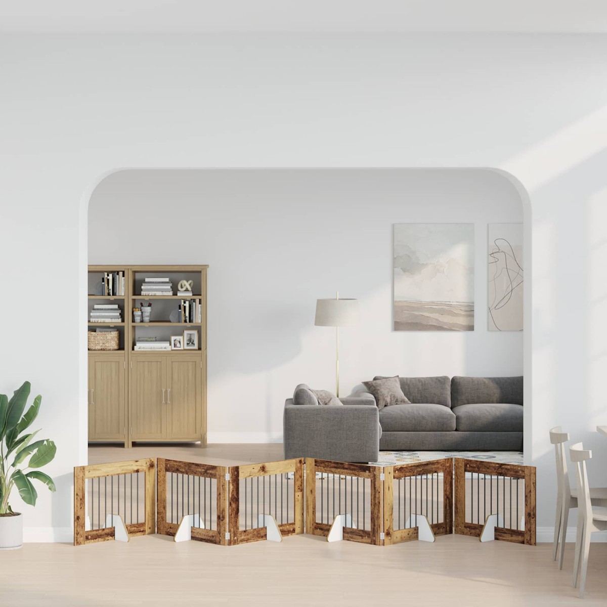 vidaXL Στερεωμένη γυαλιστερή πύλη για σκύλους 6 τμχ. Παλαιωμένο ξύλο