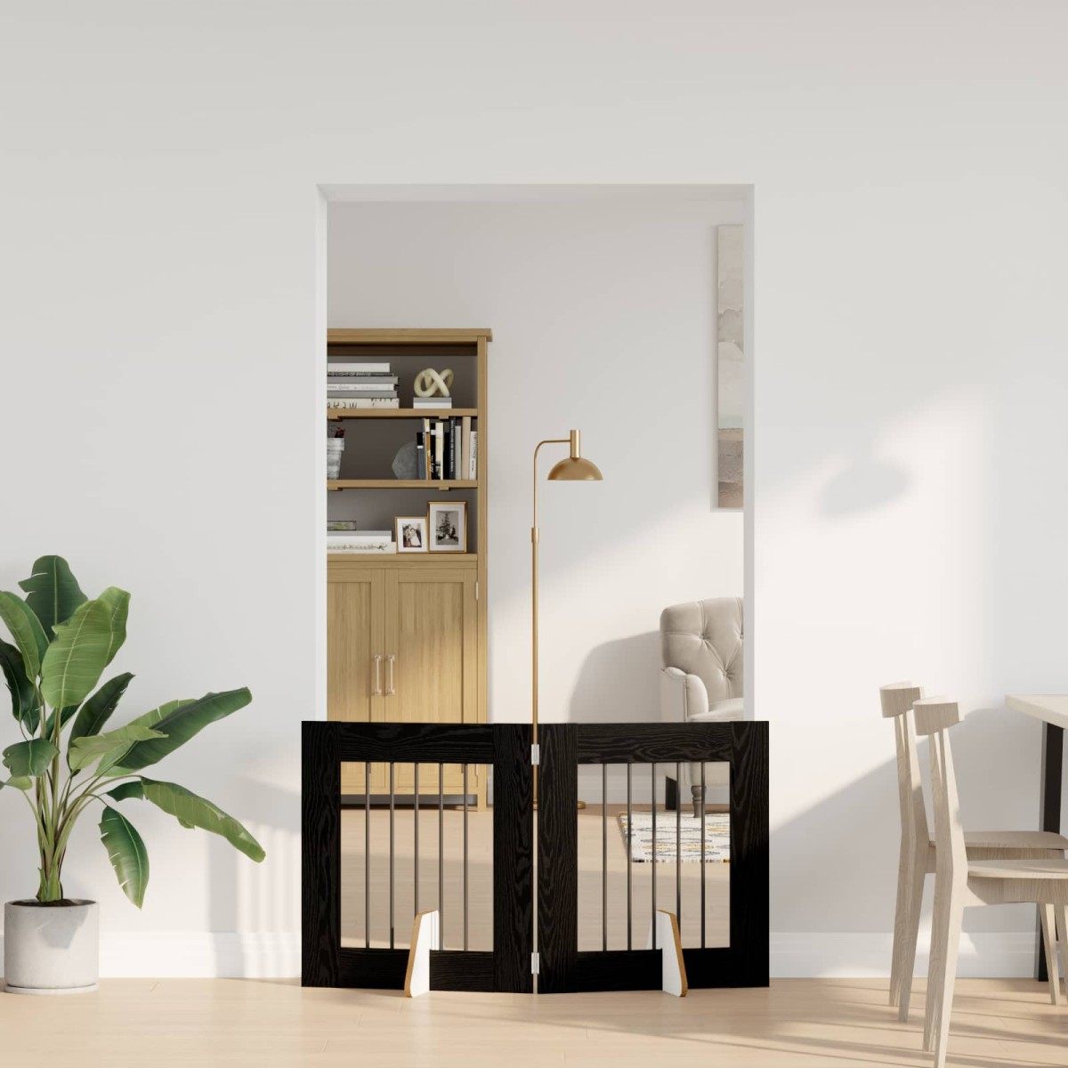 vidaXL Στερεωμένη γυαλιστερή πύλη για σκύλους 2 τμχ. Μαύρη Δρυς