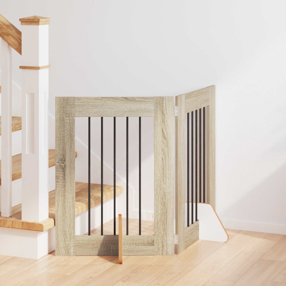 vidaXL Στερεωμένη γυαλιστερή πύλη για σκύλους 2 τμχ. Sonoma Δρυς