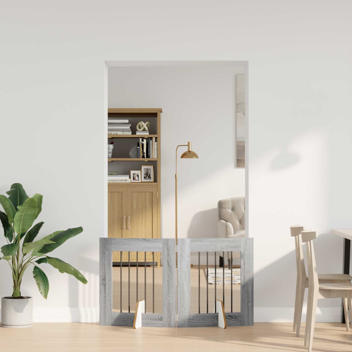 vidaXL Στερεωμένη γυαλιστερή πύλη για σκύλους 2 τμχ. Γκρι Sonoma