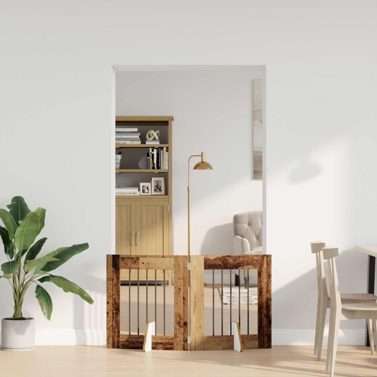 vidaXL Στερεωμένη γυαλιστερή πύλη για σκύλους 2 τμχ. Παλαιωμένο ξύλο