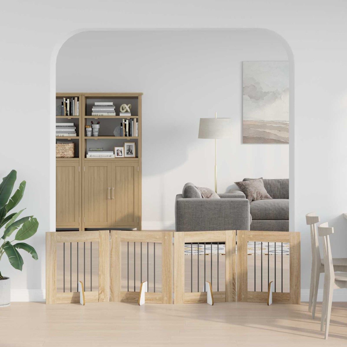 vidaXL Στερεωμένη γυαλιστερή πύλη για σκύλους 4 τμχ. Sonoma Δρυς