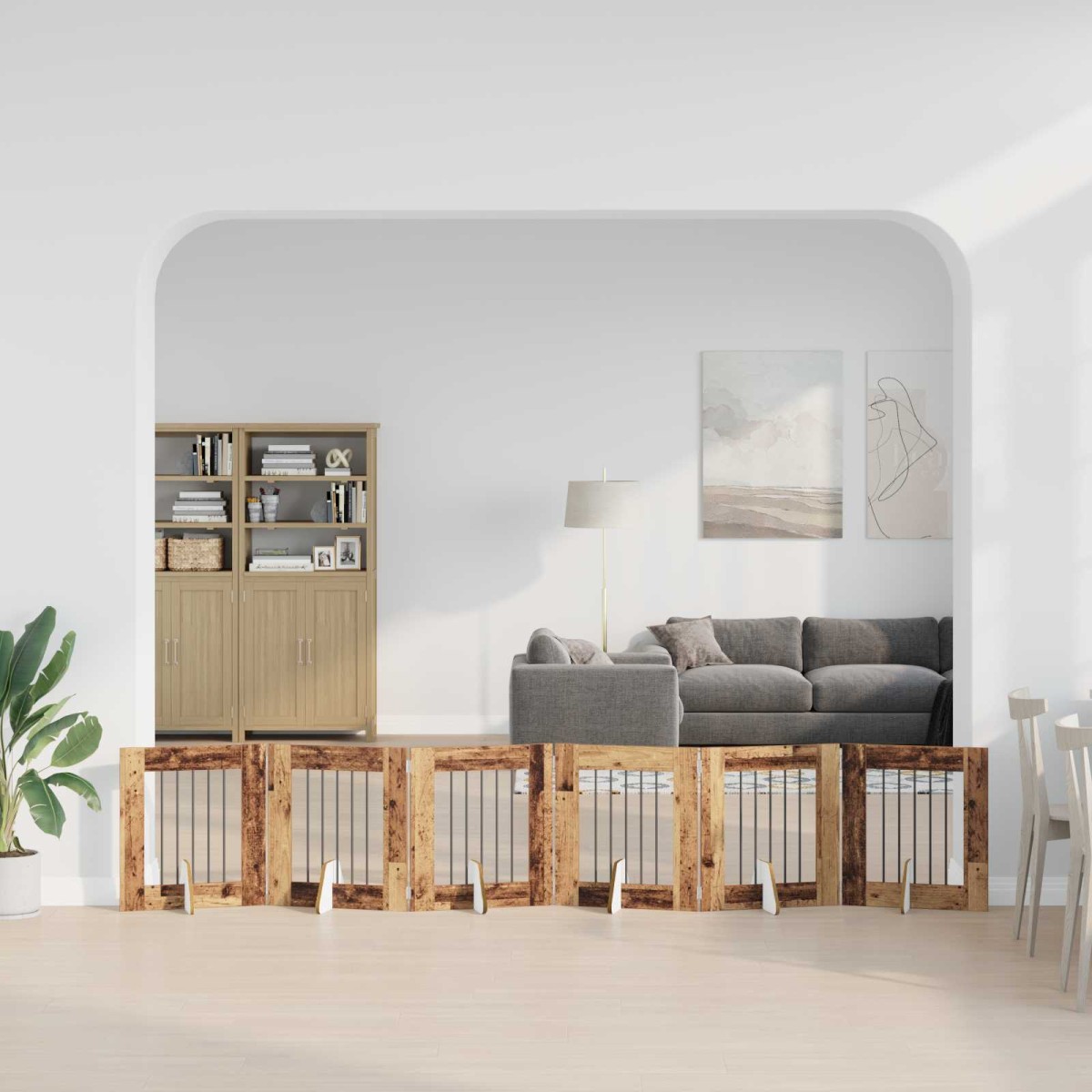 vidaXL Στερεωμένη γυαλιστερή πύλη για σκύλους 6 τμχ. Παλαιωμένο ξύλο