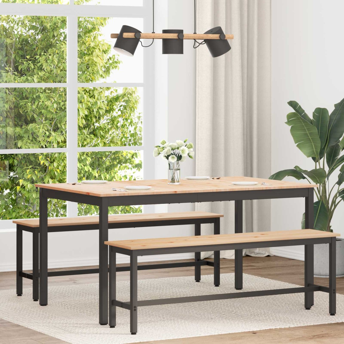 vidaXL Τραπεζαρία Φυσικό 150 x 90 x 75 cm Στερεά ξυλεία πεύκου