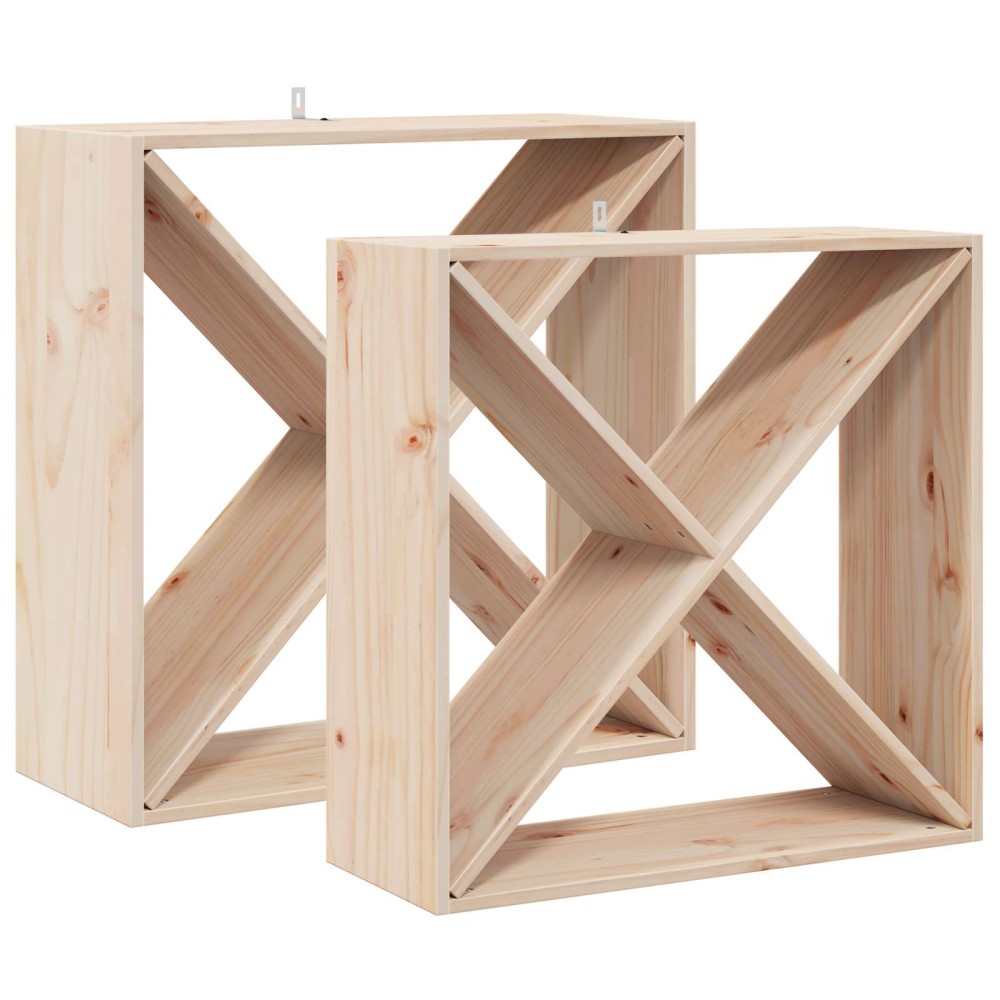 vidaXL Ράφι Κρασιού 2 τεμ. Φυσικό 62 x 25 x 62 cm Στερεά ξυλεία πεύκου