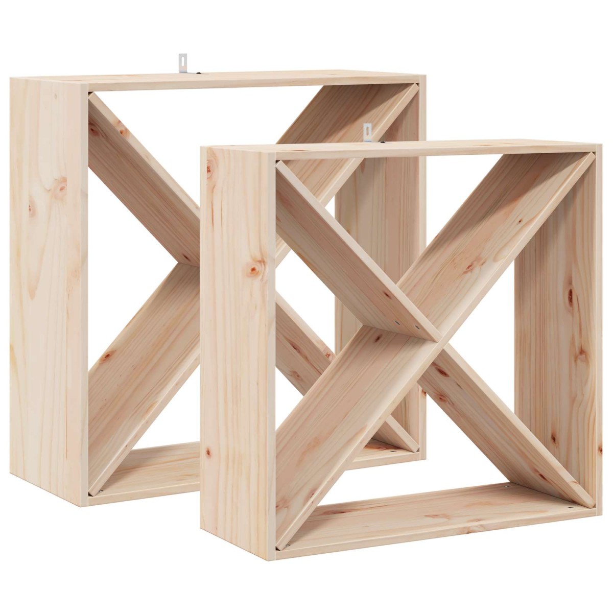 vidaXL Ράφι Κρασιού 2 τεμ. Φυσικό 62 x 25 x 62 cm Στερεά ξυλεία πεύκου