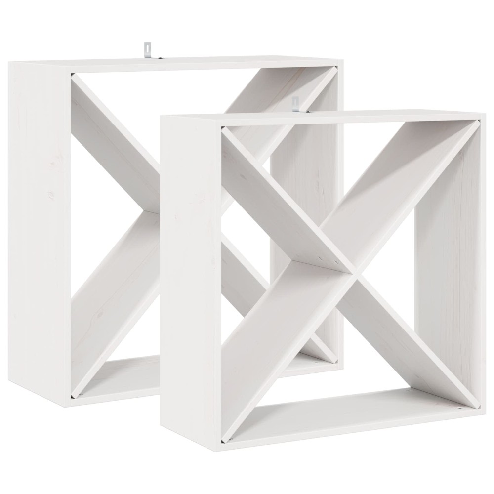 vidaXL Ράφι Κρασιού 2 τεμ. Λευκό 62 x 25 x 62 cm Στερεά ξυλεία πεύκου