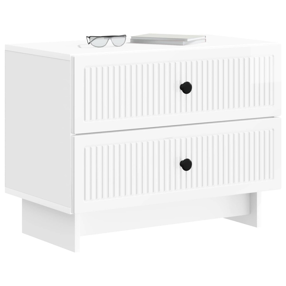 vidaXL Κομοδίνο Γυαλιστερό Λευκό 62 x 34,5 x 47,5 εκ