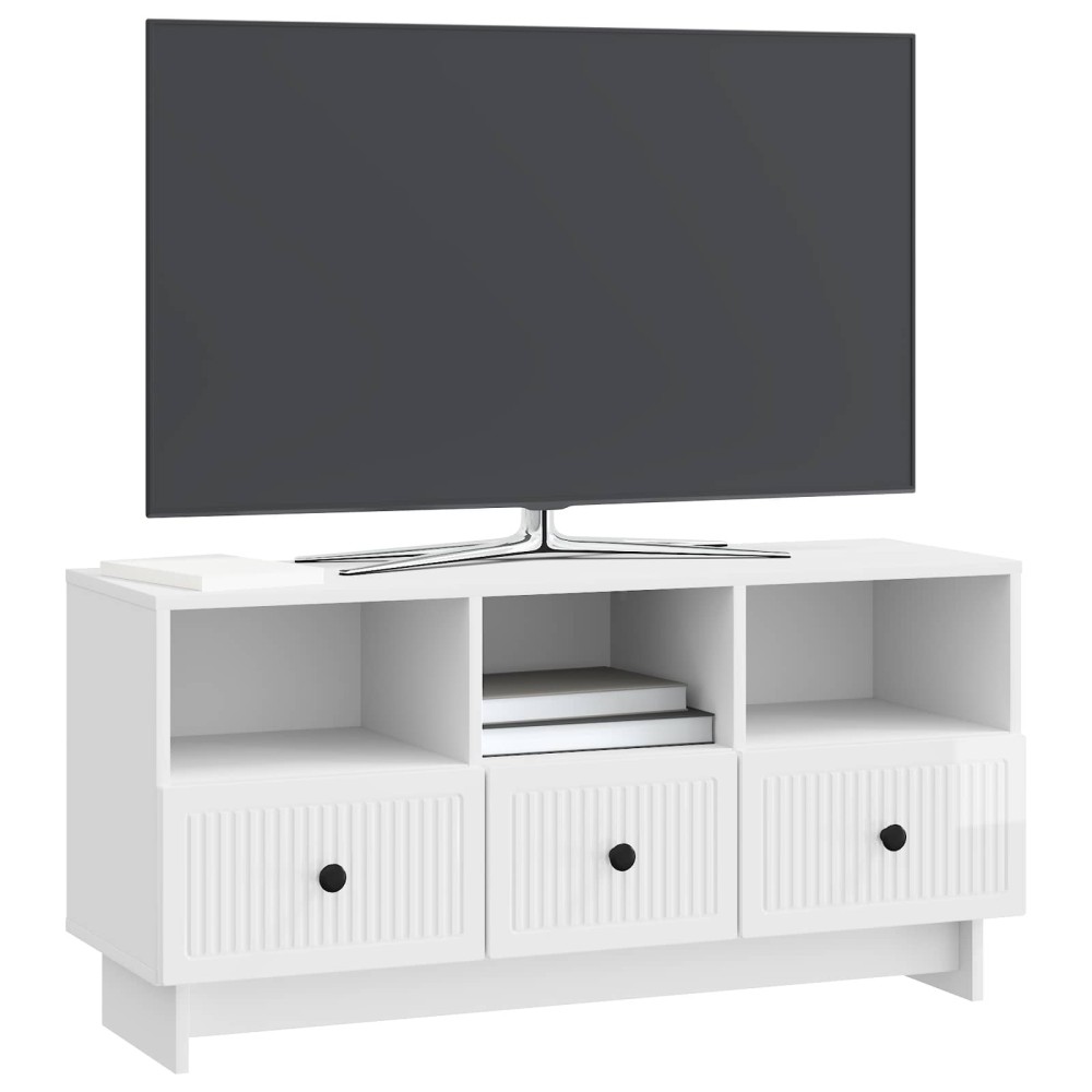 vidaXL Ντουλάπι TV με συρτάρι Γυαλιστερό Λευκό 102 x 34,5 x 50 εκ.