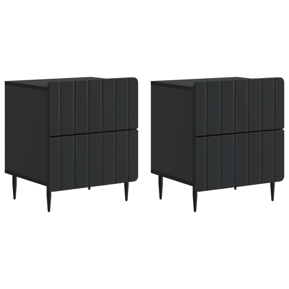 vidaXL Κομοδίνο 2 τεμ. Μαύρο 43 x 34,5 x 49,5 εκ Επεξεργασμένο Ξύλο