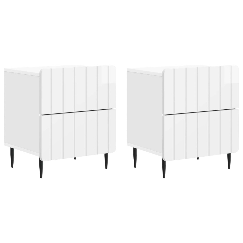 vidaXL Κομοδίνο 2 τεμ. Γυαλιστερό Λευκό 43 x 34,5 x 49,5 εκ