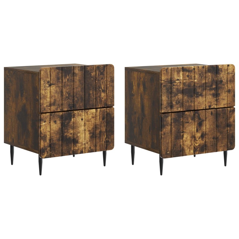 vidaXL Κομοδίνο 2 τεμ. Καπνισμένο Ξύλο Δρυός 43 x 34,5 x 49,5 εκ