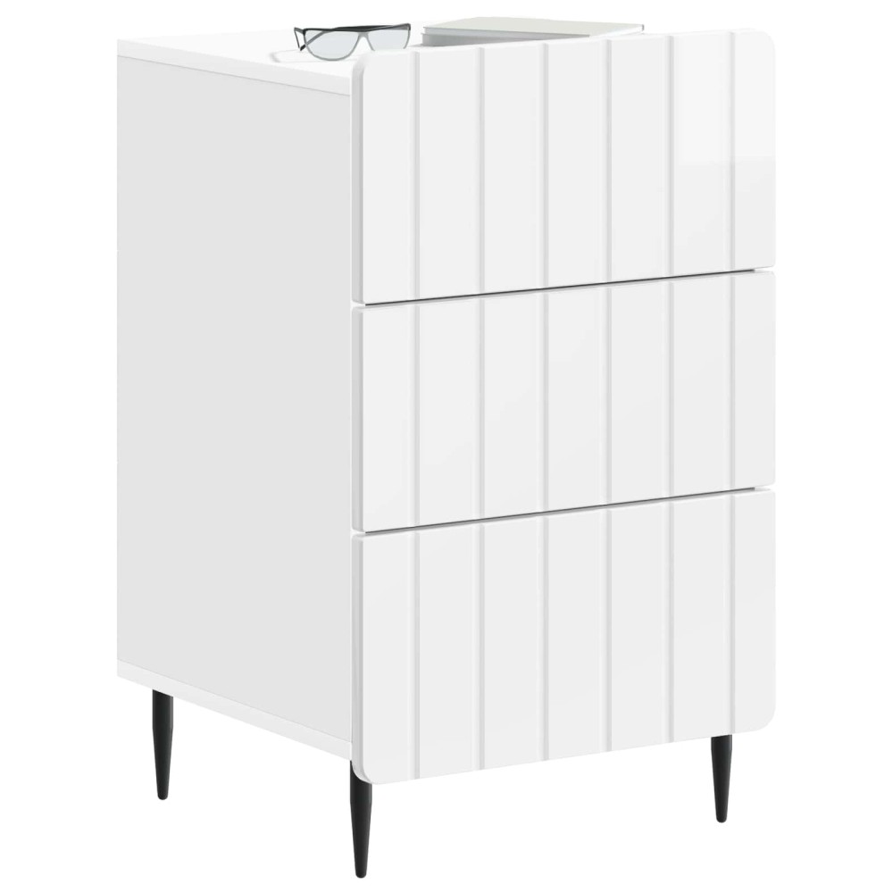 vidaXL Κομοδίνο Γυαλιστερό Λευκό 43x 41 x 68 εκ Επεξεργασμένο Ξύλο