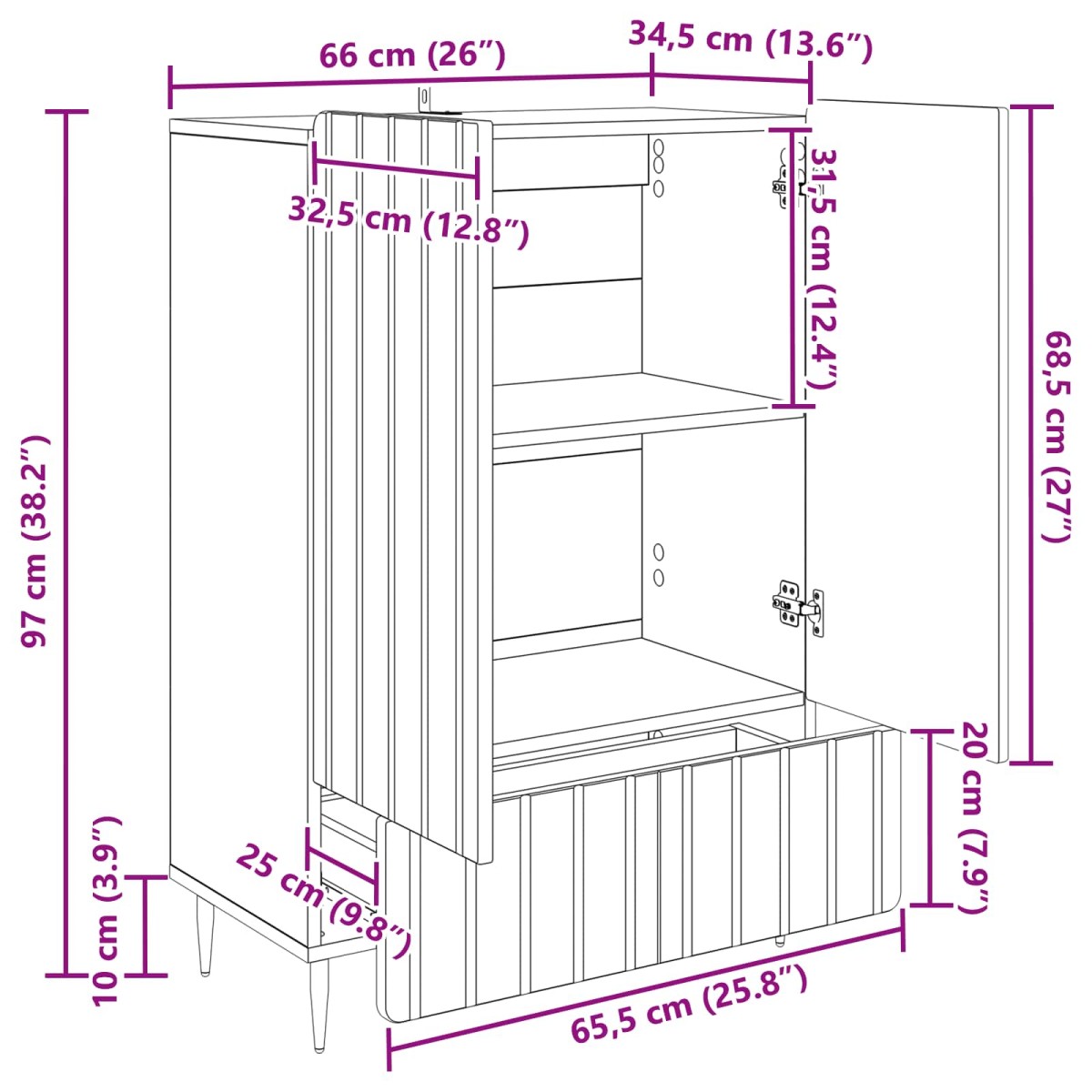 vidaXL Πλαϊνό γραφείο Καπνισμένο Ξύλο Δρυός 66 x 34,5 x 97 εκ.