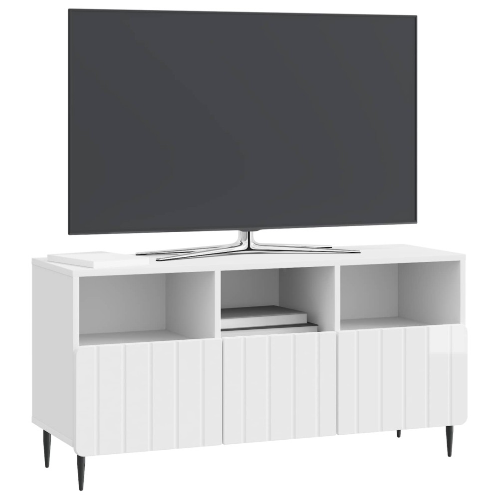 vidaXL Ντουλάπι TV με συρτάρι Γυαλιστερό Λευκό 102 x 34,5 x 50 εκ.