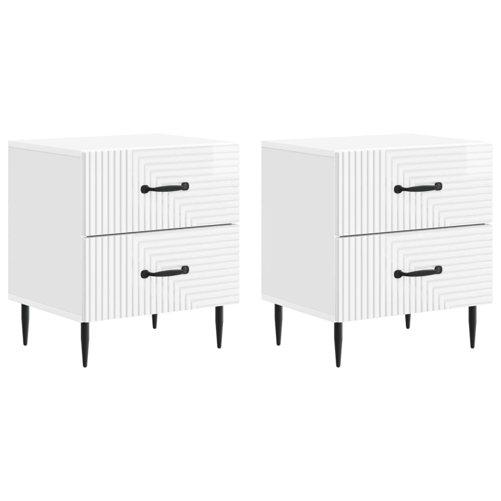 vidaXL Κομοδίνο 2 τεμ. Γυαλιστερό Λευκό 43 x 34,5 x 47,5 εκ