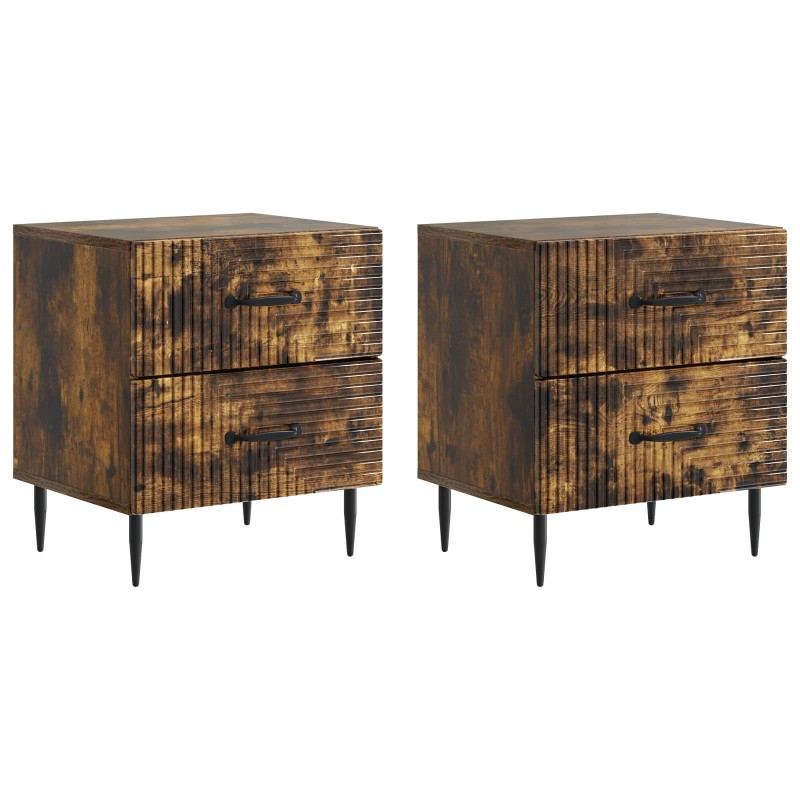 vidaXL Κομοδίνο 2 τεμ. Καπνισμένο Ξύλο Δρυός 43 x 34,5 x 47,5 εκ