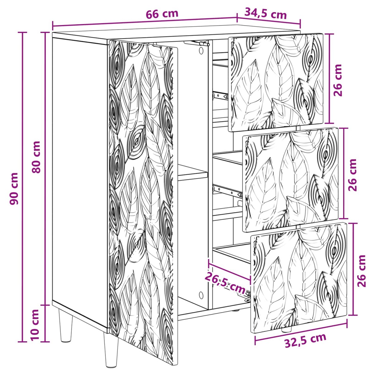 vidaXL Πλαϊνό γραφείο Καπνισμένο Ξύλο Δρυός 66 x 34,5 x 90 εκ
