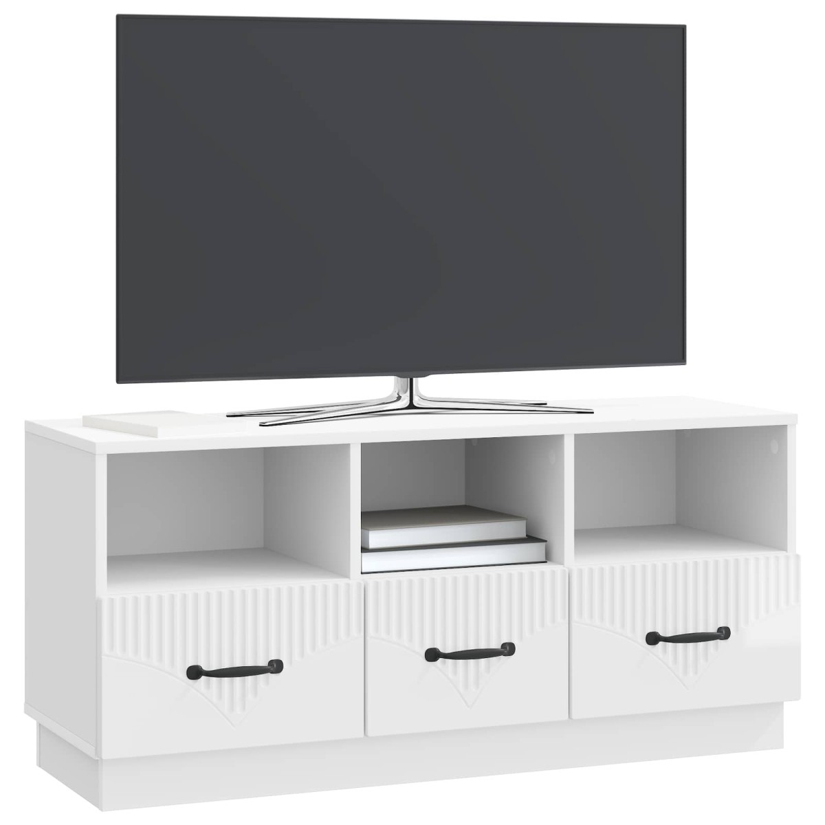 vidaXL Ντουλάπι TV με συρτάρι Γυαλιστερό Λευκό 102 x 34,5 x 47 εκ