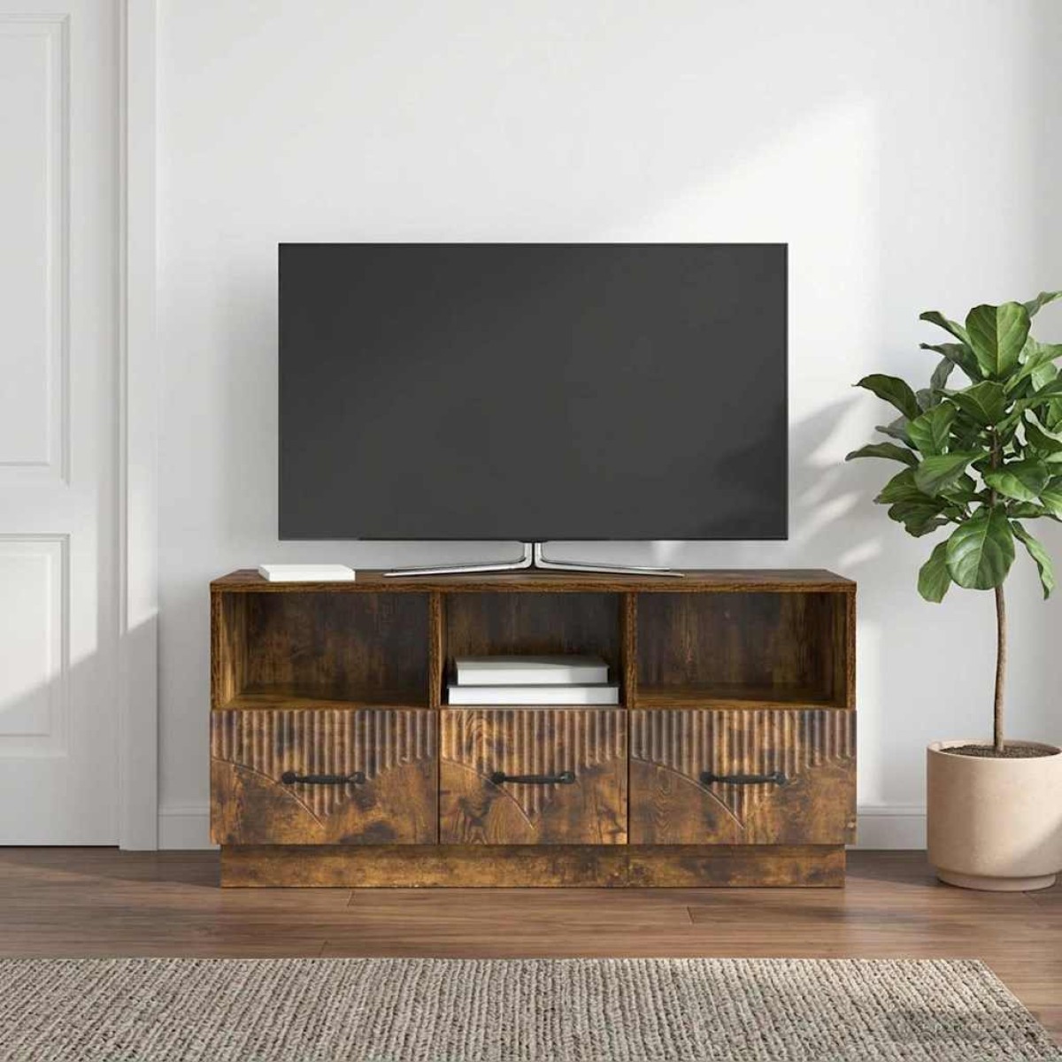 vidaXL Ντουλάπι TV με συρτάρι Καπνισμένο Ξύλο Δρυός 102 x 34,5 x 47 εκ