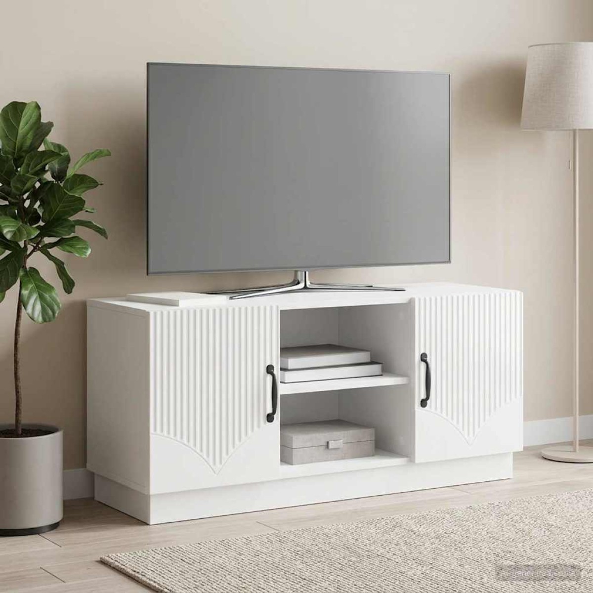 vidaXL Ντουλάπι TV Γυαλιστερό Λευκό 102 x 34,5 x 47 εκ