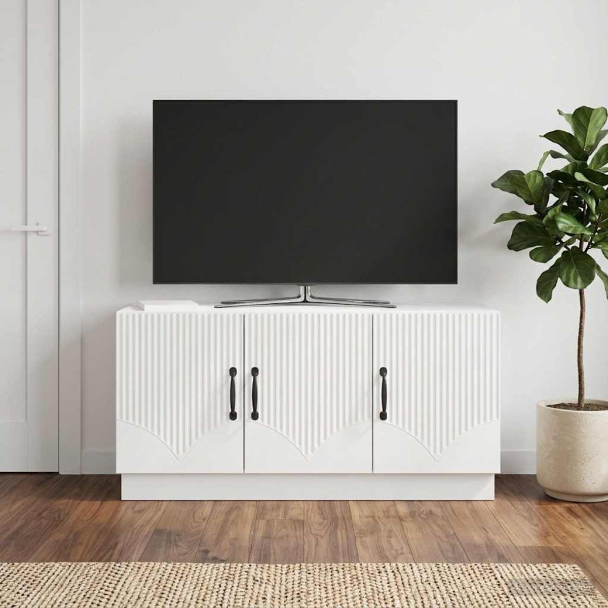 vidaXL Ντουλάπι TV Γυαλιστερό Λευκό 99 x 34,5 x 47 εκ