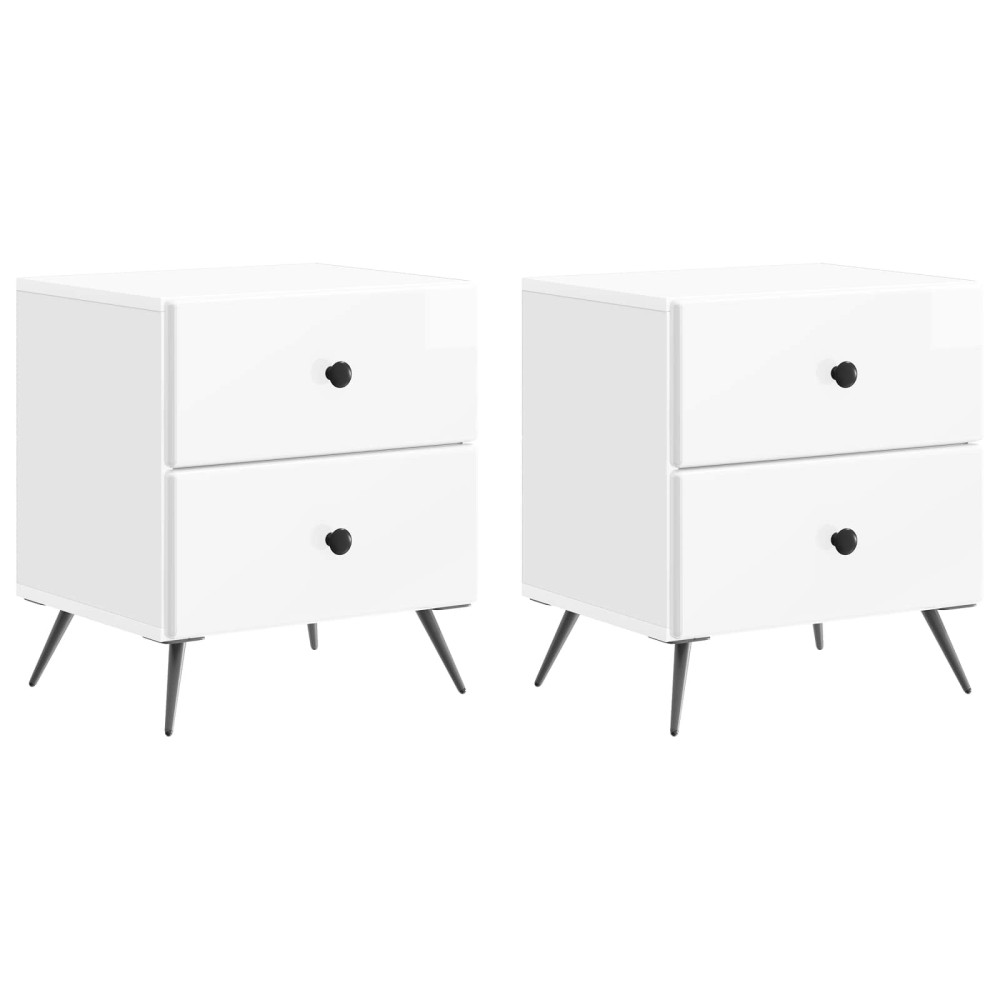 vidaXL Κομοδίνο 2 τεμ. Γυαλιστερό Λευκό 43 x 34,5 x 47,5 εκ