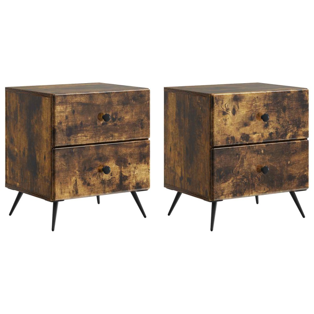 vidaXL Κομοδίνο 2 τεμ. Καπνισμένο Ξύλο Δρυός 43 x 34,5 x 47,5 εκ