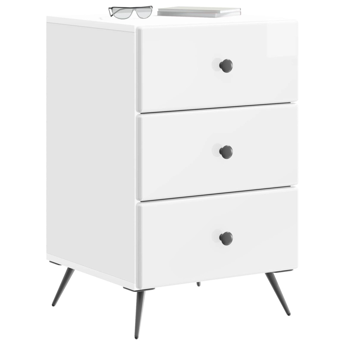 vidaXL Κομοδίνο Γυαλιστερό Λευκό 43 x 41 x 66,5 εκ. Επεξεργασμένο Ξύλο