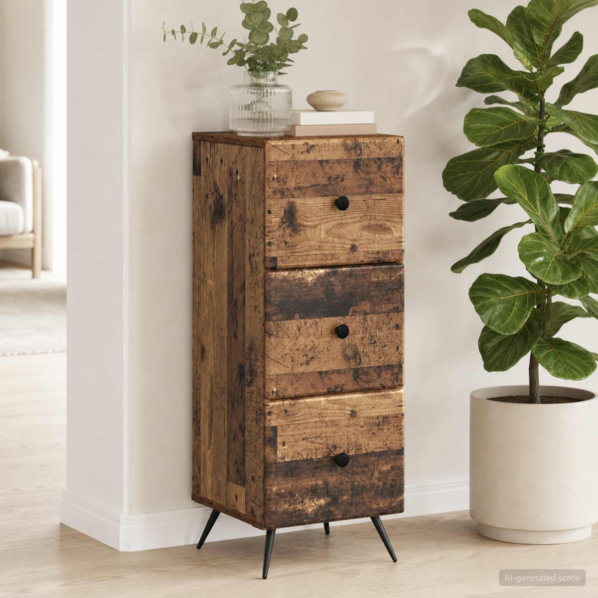 vidaXL Ντουλάπι με Συρτάρια Παλαιωμένο ξύλο 33 x 34,5 x 90 εκ
