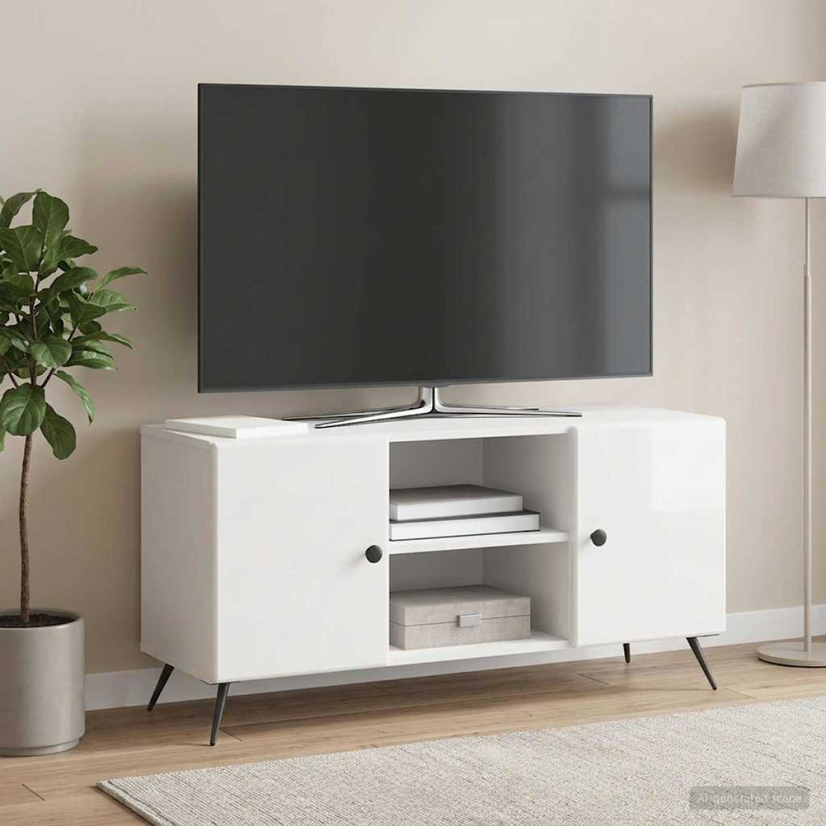 vidaXL Ντουλάπι TV Γυαλιστερό Λευκό 102 x 34,5 x 50 εκ.