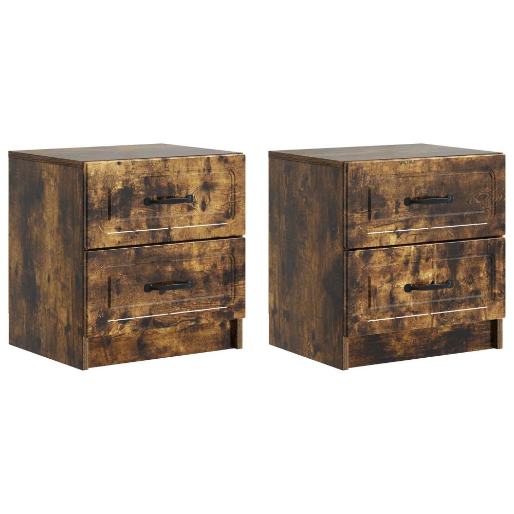 vidaXL Κομοδίνο 2 τεμ. Καπνισμένο Ξύλο Δρυός 43 x 34,5 x 44,5 εκ