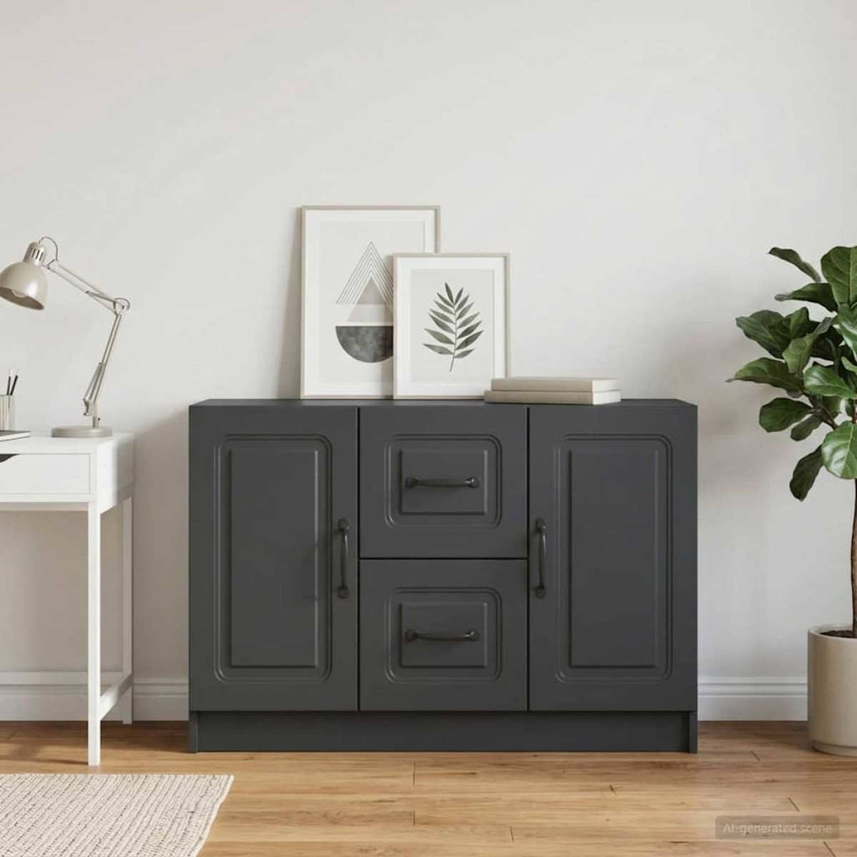 vidaXL Πλαϊνό γραφείο Μαύρο 89 x 34,5 x 57 εκ. Επεξεργασμένο Ξύλο