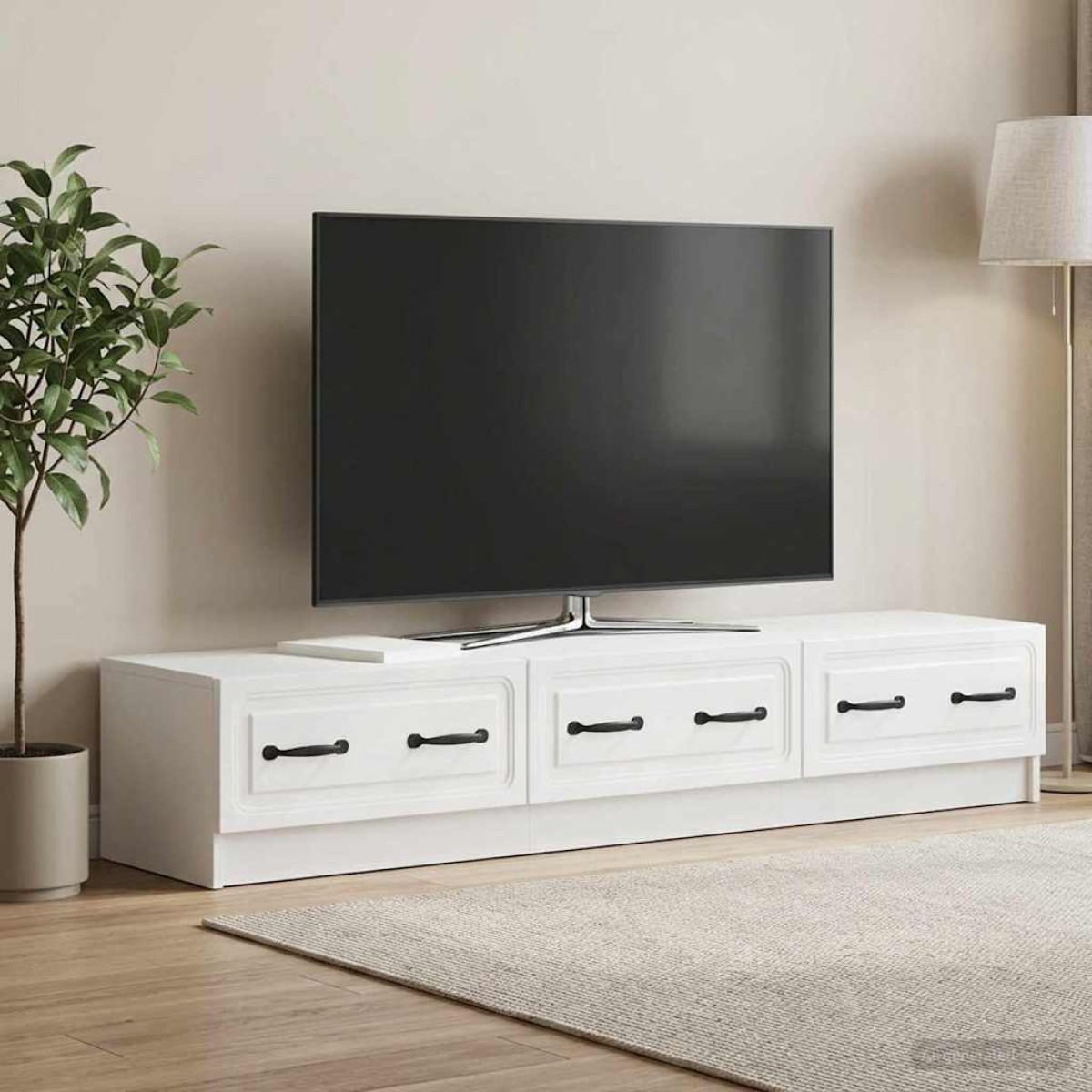 vidaXL Ντουλάπι TV με συρτάρι Γυαλιστερό Λευκό 147 x 34,5 x 27 εκ