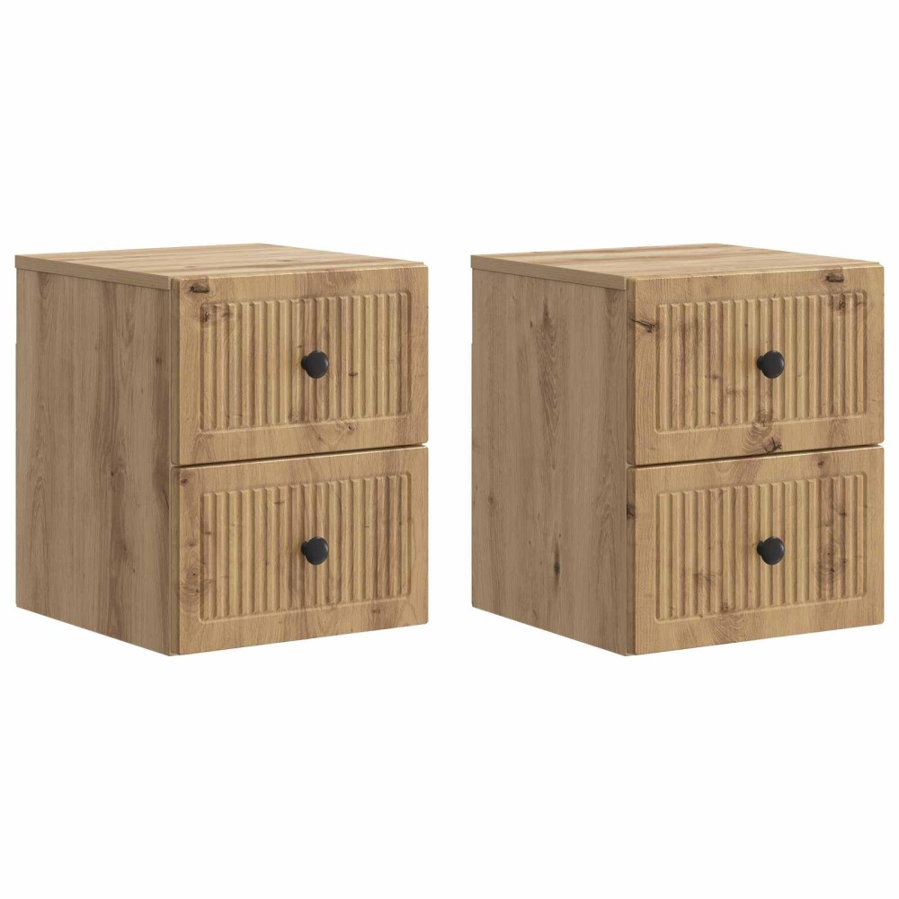 vidaXL Τοίχου Κρεμαστό Κομοδίνο 2 τεμ. Artisan Δρυς 33 x 34,5 x 40 εκ