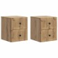 vidaXL Τοίχου Κρεμαστό Κομοδίνο 2 τεμ. Artisan Δρυς 33 x 34,5 x 40 εκ