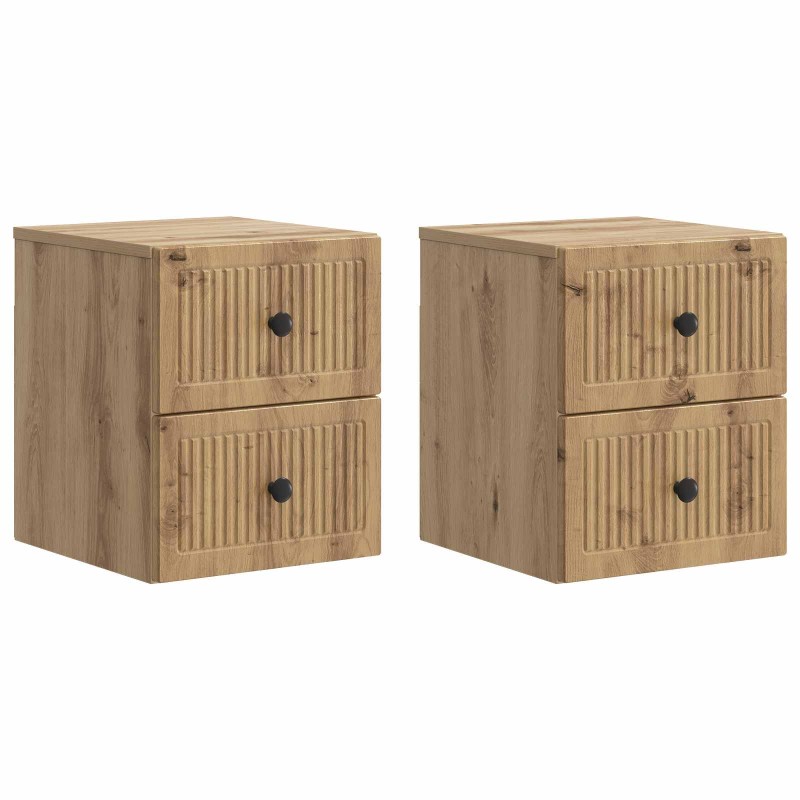 vidaXL Τοίχου Κρεμαστό Κομοδίνο 2 τεμ. Artisan Δρυς 33 x 34,5 x 40 εκ