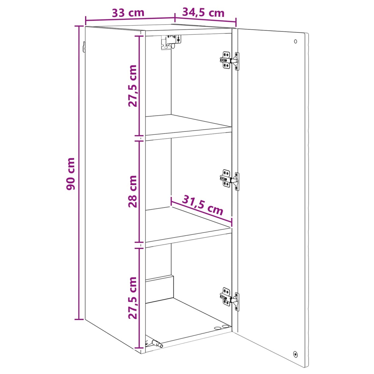 vidaXL Τοίχου Ντουλάπα Sonoma Δρυς 33 x 34,5 x 90 εκ