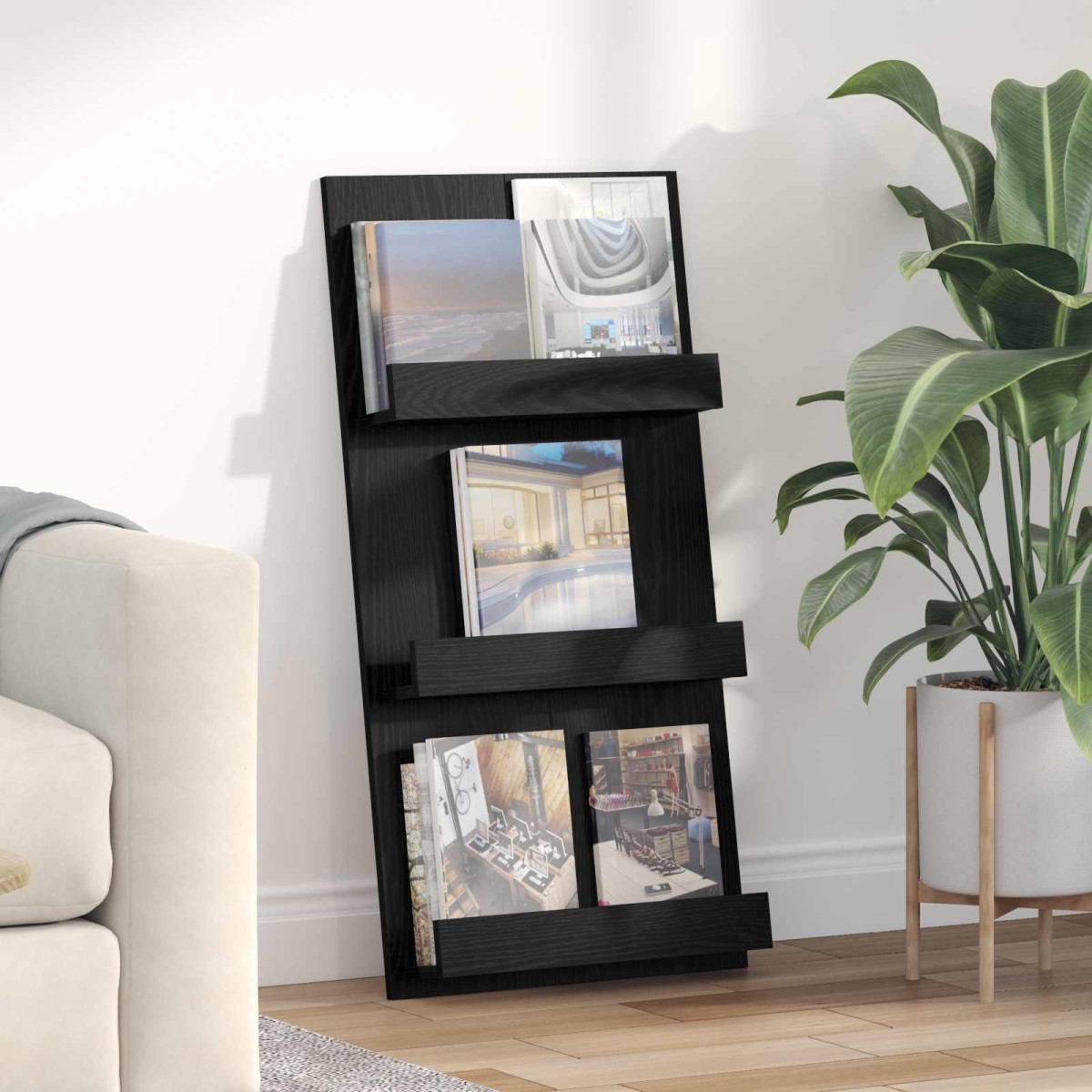vidaXL Ράφι Περιοδικών Μαύρη Οξυά 51 x 11 x 102 εκ Επεξεργασμένο Ξύλο
