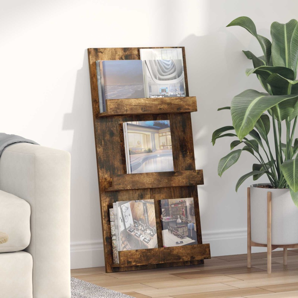 vidaXL Ράφι Περιοδικών με ράφι Καπνιστό Δρύς 51 x 11 x 102 εκ
